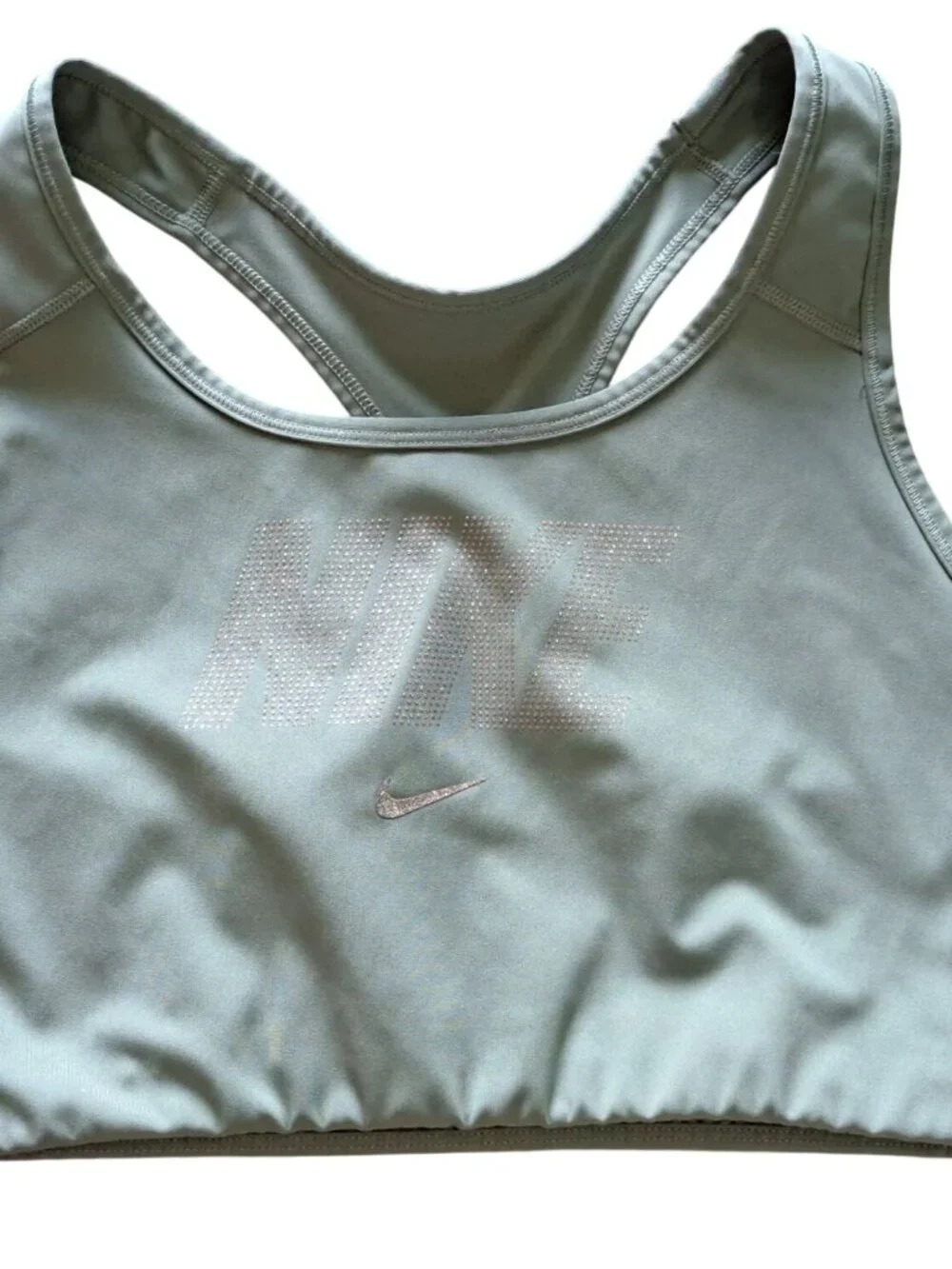 Womens Nike Dri-Fit Metallic Swoosh Racerback Sports Bra L Green